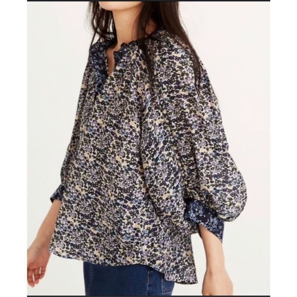 NWOT Apiece Apart everlasting blouse in blue cream, Sz 2, $218 A23 - Picture 1 of 7